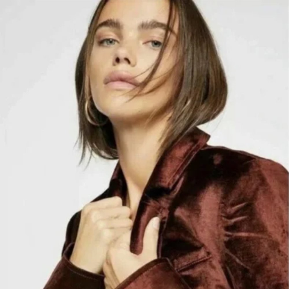 Free People Halo Velvet Blazer Jacket in Saddle Brown